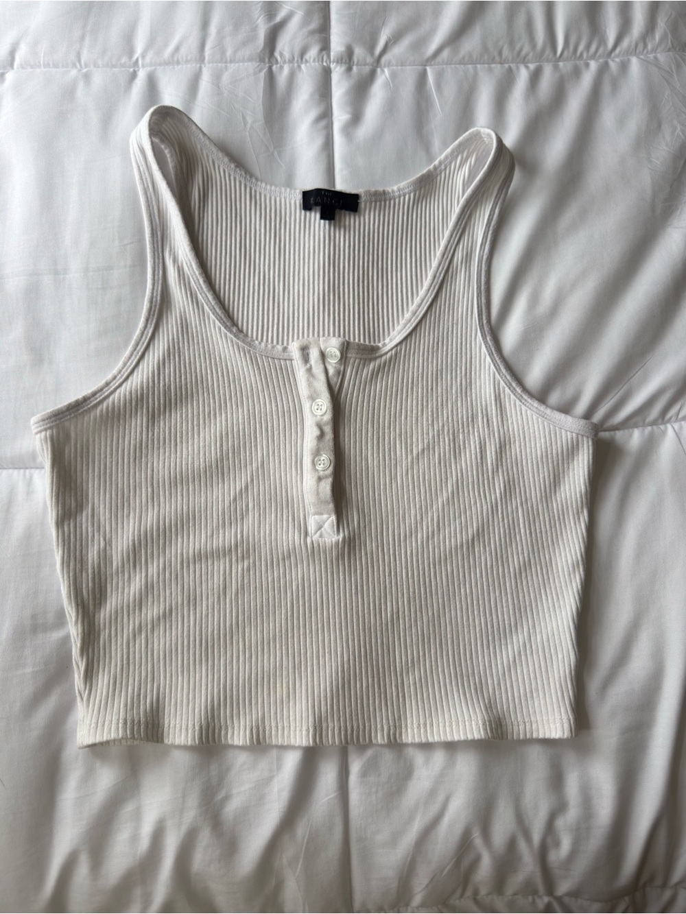 Ribbed Henley Tank Top - White
